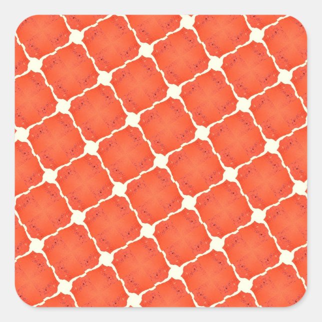 Orange Fishing Net Mosaic Tile Grid Muster Geschen Quadratischer Aufkleber (Vorderseite)