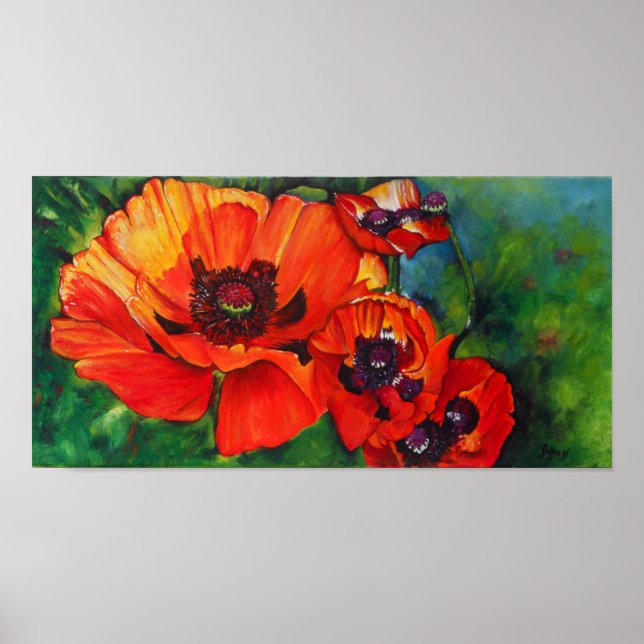 Orange Flamboyant Painted Poppies Art Print Poster (Vorne)