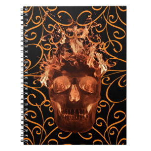 Orange Flame Skull Spiral Notebook Notizblock