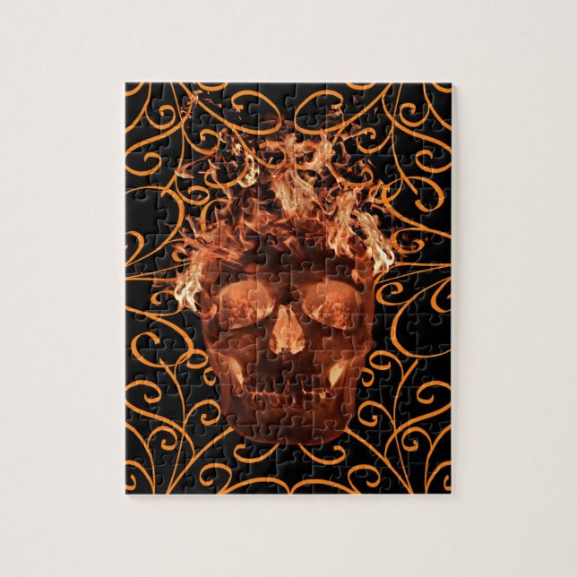 Orange Flaming Fire Skull Art Puzzle (Vertikal)