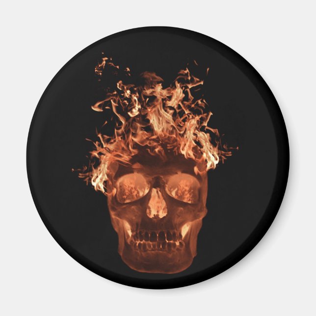 Orange Flaming Skull Magnet (Vorne)