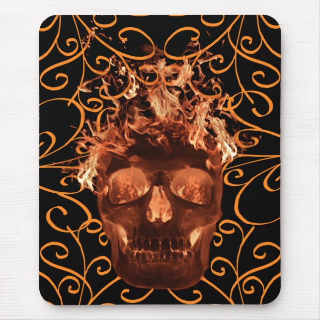 Orange Flaming Skull Mouse Pad Mousepad (Vorne)