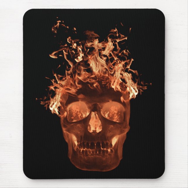 Orange Flaming Skull Mouse Pad Mousepad (Vorne)