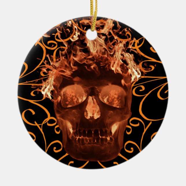 Orange Flaming Skull Ornament (Vorne)