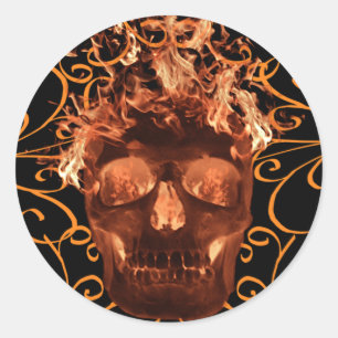 Orange Flaming Skull Stickers