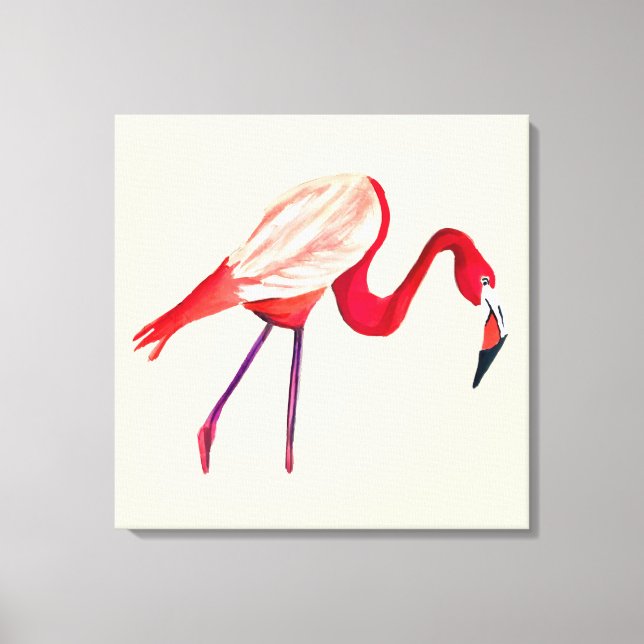 Orange Flamingo Aquarellvogel Kunst Leinwanddruck (Vorderseite)