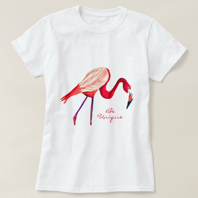 Orange Flamingo Aquarellvogel Kunst T-Shirt (Design vorne)