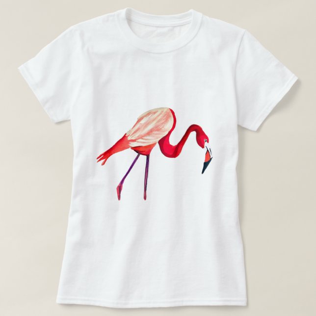 Orange Flamingo Aquarellvogel Kunst T-Shirt (Design vorne)