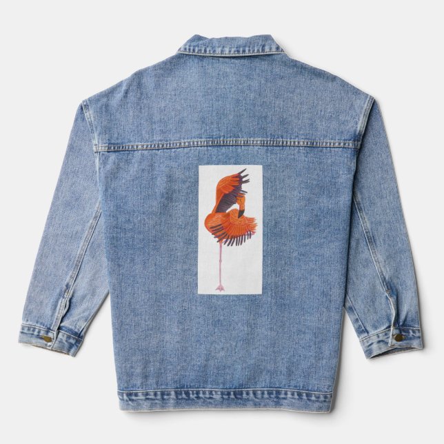 Orange Flamingo in Dance Pose Jeansjacke (Rückseite)