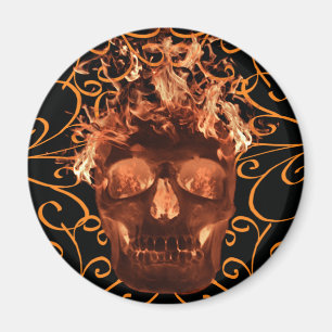 Orange Flammender Totenkopf Magnet