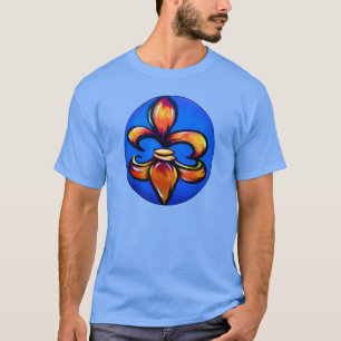 Orange Fleur de Lis auf blauem Hintergrund T-Shirt
