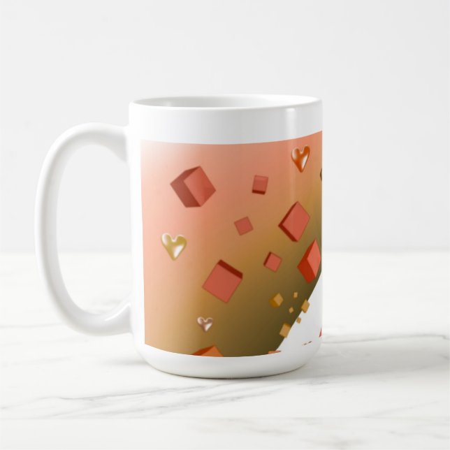 Orange Floating Hearts and Cubes Kaffeetasse (Links)