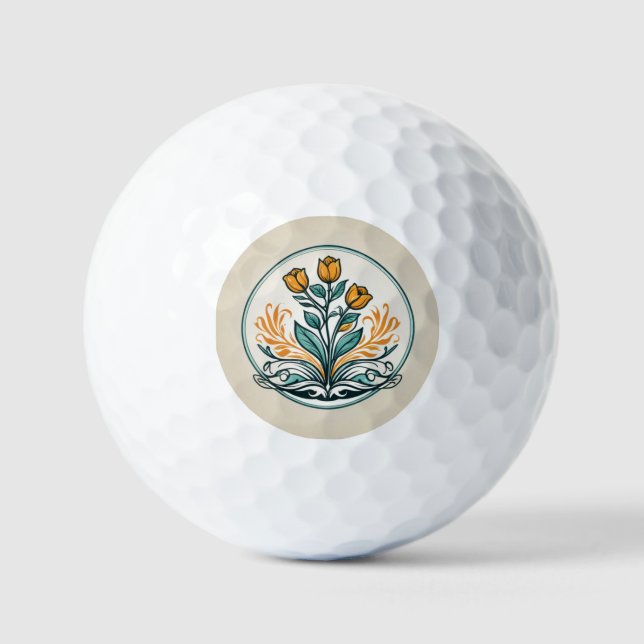 Orange Floral Button Golfball (Vorderseite)