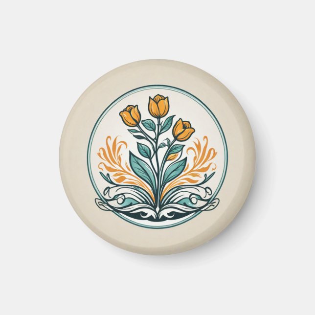 Orange Floral Button Magnet (Vorne)