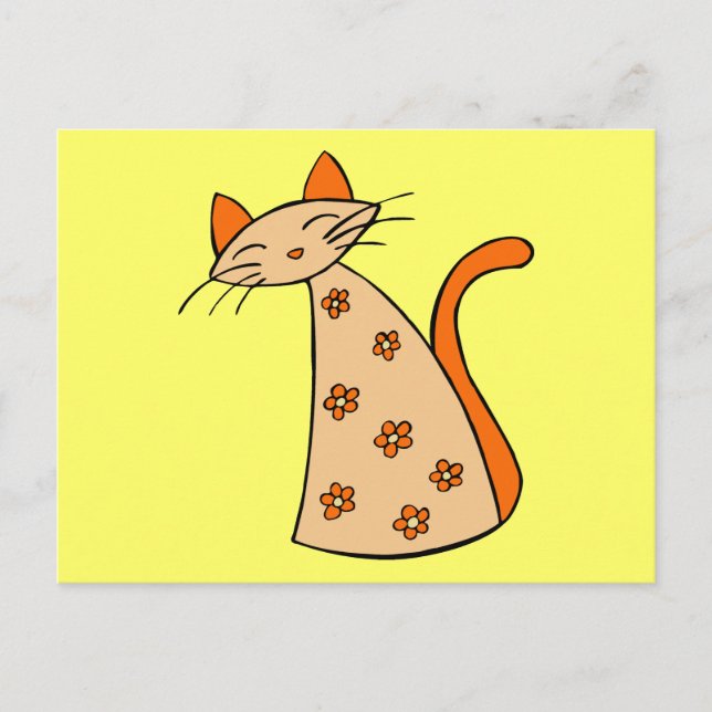 Orange Floral Cat Postkarte (Vorderseite)