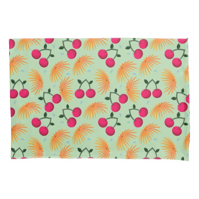Orange Floral Cherry Pattern | Cute Girly Fruit   Kissenbezug (Vorderseite)