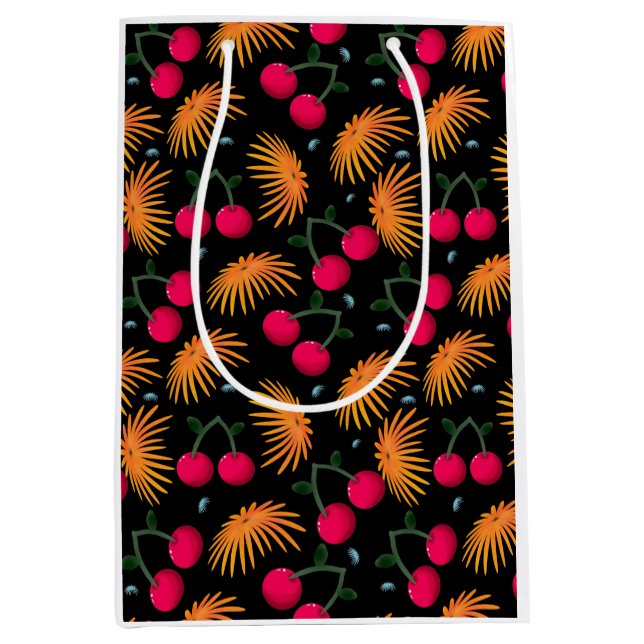Orange Floral Cherry Pattern Mittlere Geschenktüte (Vorderseite)