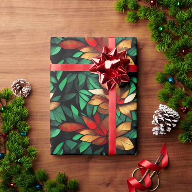 Orange Floral Christmas Pattern Geschenkpapier (Feiertagsgeschenk)