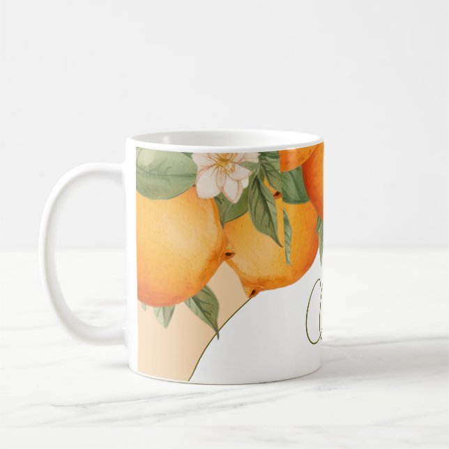 Orange Floral Citrus Modernes Personal Business Kaffeetasse (Links)