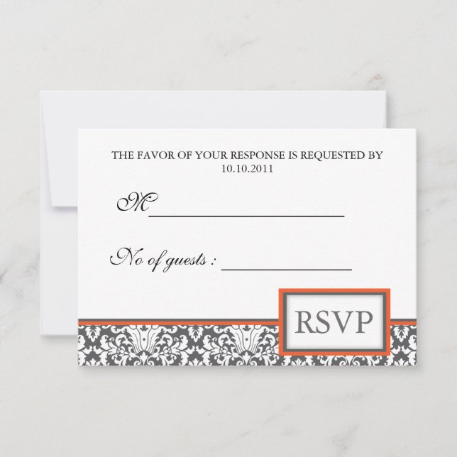 Orange floral Damask UAWG Invite RSVP Karte (Vorderseite)