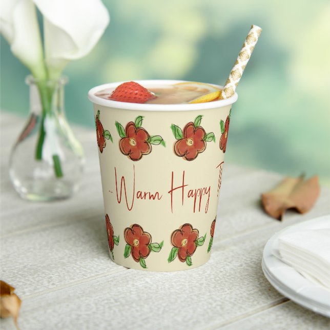 Orange Floral Designer Pappbecher (In Situ)