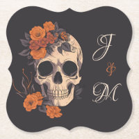 Orange Floral Elegant Skull Monogram Wedding