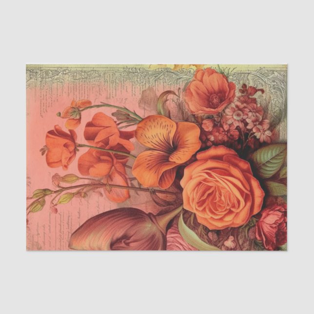 Orange Floral Ephemera Seidenpapier (Vorderseite)