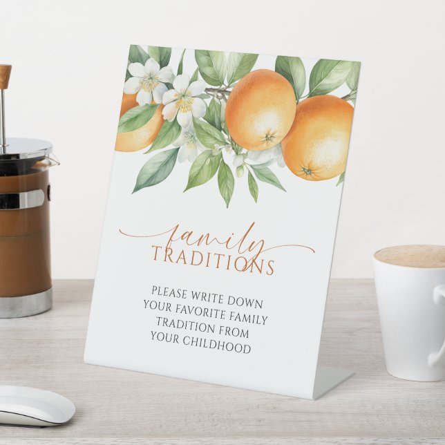 Orange Floral Favorite Family Tradition Spiel Sockelschild (In SItu)