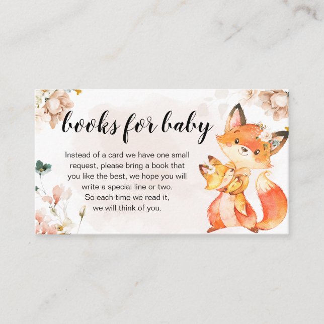 Orange Floral Fox Babydusche Bücher für Baby Begleitkarte (Vorderseite)