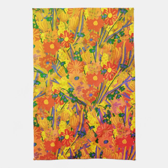 Orange Floral fröhlich Geschirrtuch (Vertikal)