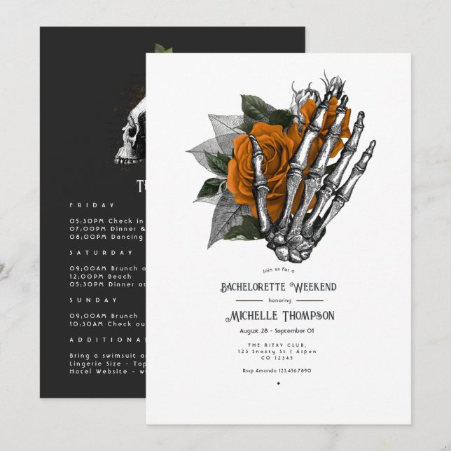 Orange Floral Gothic Bachelorette Weekend Einladung (Vorne/Hinten)