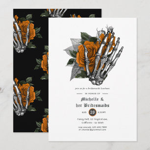 Orange Floral Gothic Skulls Bridesmaids Luncheon Einladung