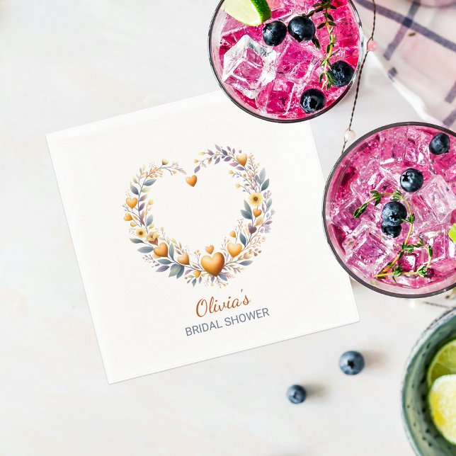 Orange Floral Heart Brautparty Serviette (Von Creator hochgeladen)