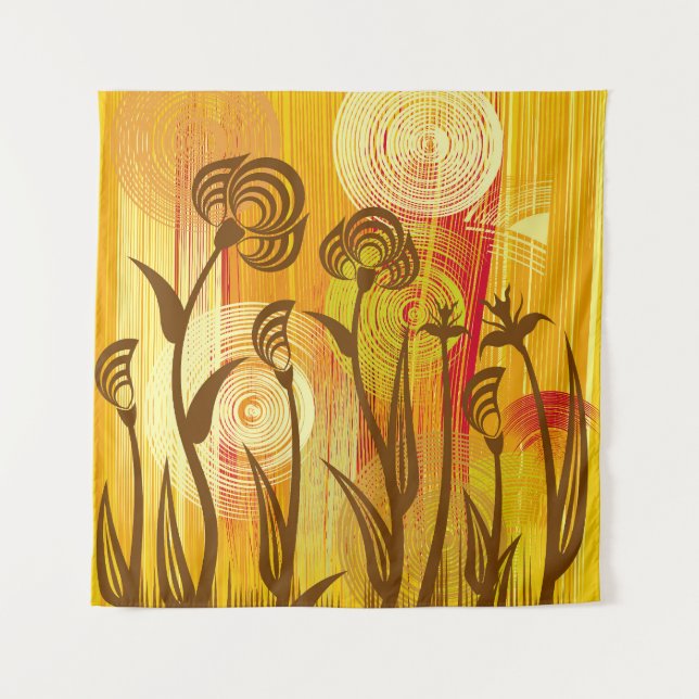 Orange Floral: Lebhaftes Hintergrundmuster Wandteppich (Vorderseite)