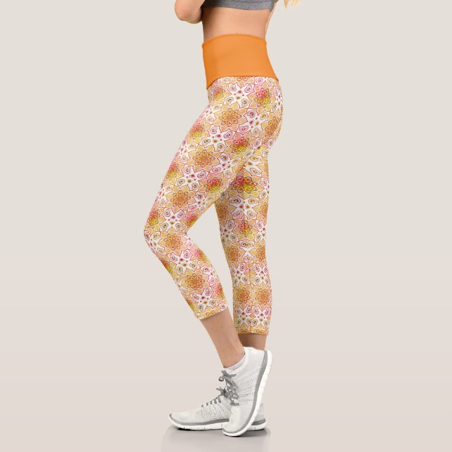 Orange Floral Mandala Circle Batik Muster Capri Leggings (Links)