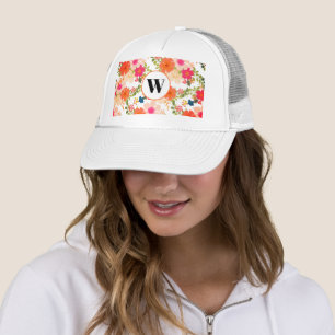 Orange Floral Monogram Trucker Hat Truckerkappe