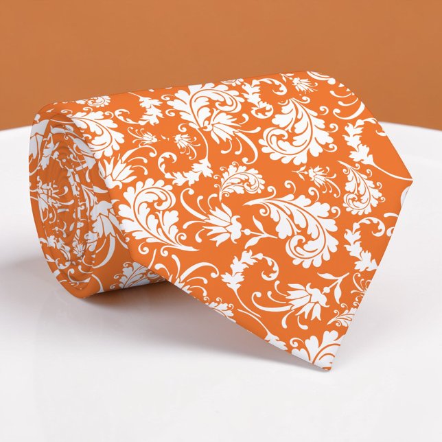 Orange Floral Pattern Custom Necktie Krawatte (Von Creator hochgeladen)