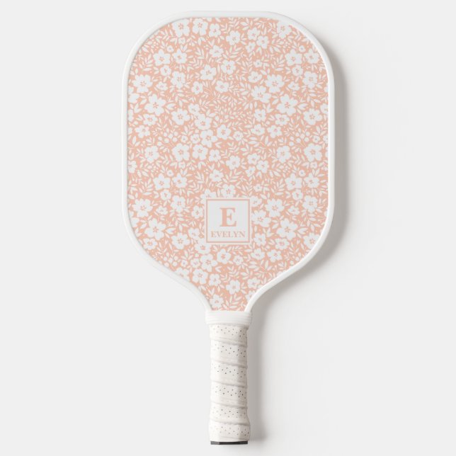 Orange Floral Pickleball Paddle Monogram (Vorderseite)
