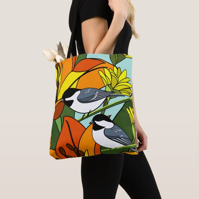 Orange Floral Print and Chickadees (Von Nahem)