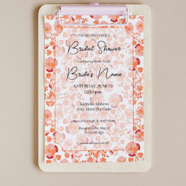 Orange Floral Print Bridal Dusche Einladung