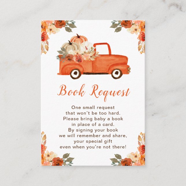 Orange Floral Pumpkin Truck Baby Show Book Request Begleitkarte (Vorderseite)
