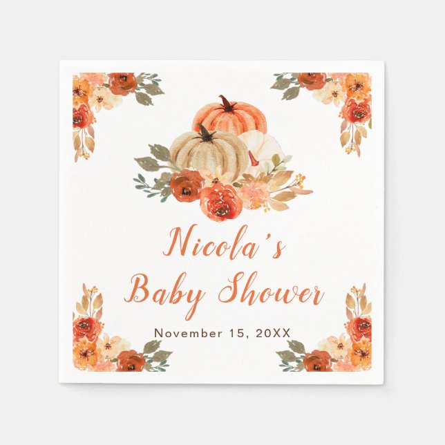 Orange Floral Pumpkins Baby Dusche Serviette (Vorderseite)