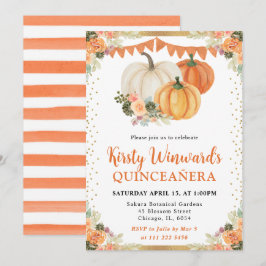 Orange Floral Pumpkins Fall Quinceanera Einladung