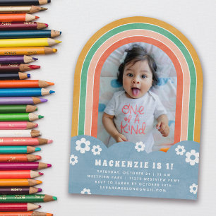 Orange Floral Rainbow Kid's Birthday Einladung