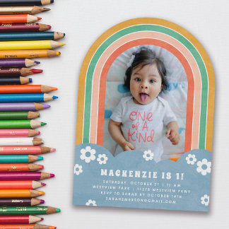 Orange Floral Rainbow Kid's Birthday Einladung