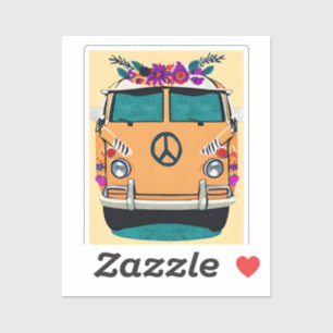 Orange Floral Retro Hippie Van Vintag Art Aufkleber