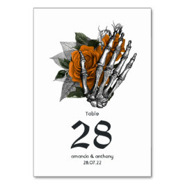Orange Floral Skeleton Gothic Wedding Tischnummer