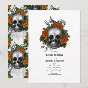 Orange Floral Skull Gothic Brautparty Einladung