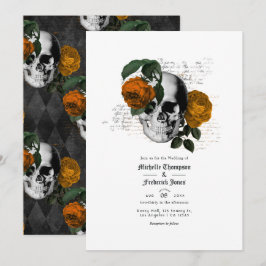 Orange Floral Skull Gothic Hochzeitseinladung Einladung