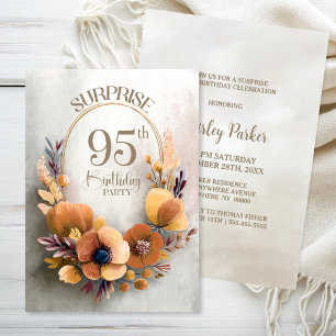 Orange Floral Überraschung 95. Geburtstagsfeier Einladung